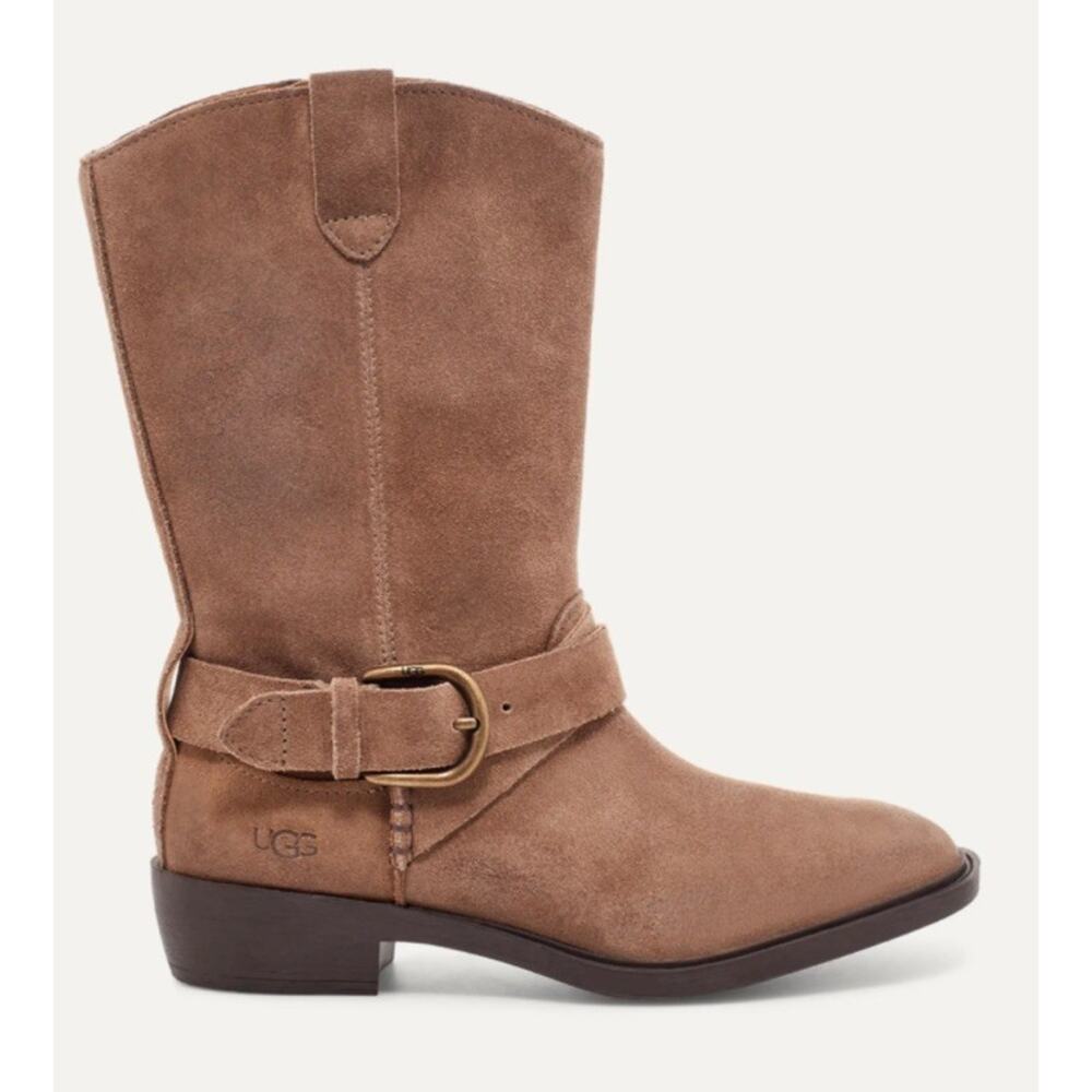 UGG Reeza Western Boots •Women 6• Brown Suede Buckle Side Zip 1112393